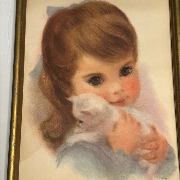 Charmin Framed Print Girl with Kitten Vintage Marketing Advertising 14”x11” - Picture 4 of 5